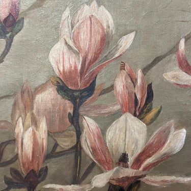 Magnolias, 19thC Original Oil Painting