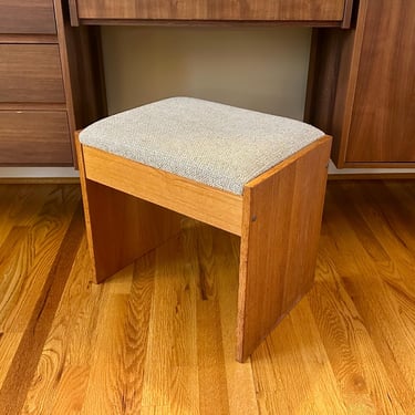 Vintage Danish Scandinavian Modern Teak Vanity Bench Stool - Free Shipping 