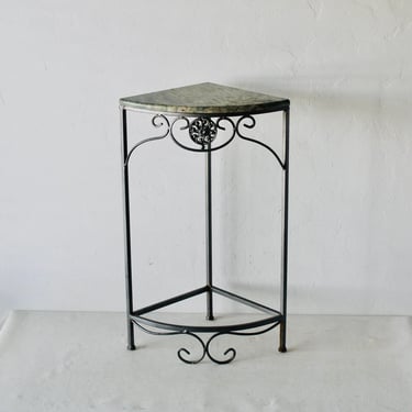 Vintage Corner Faux Marble Metal Ornate Table Plant Stand 