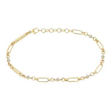 Linked Prong Diamond &amp; Medium Paperclip Rolo Chain Bracelet