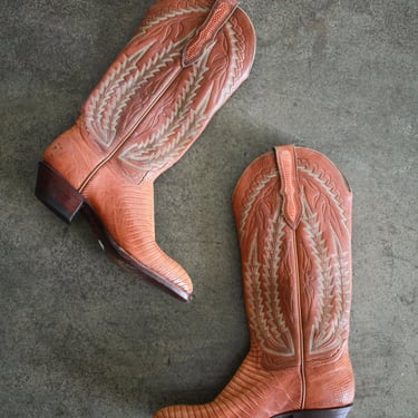 vintage 1980s tall leather embroidered cowboy boots | 6.5 