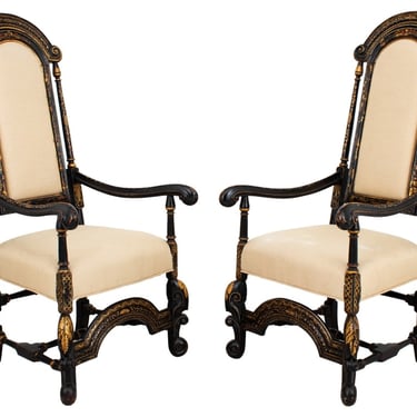 Pair of Vintage William & Mary Style Chinoiserie Armchairs