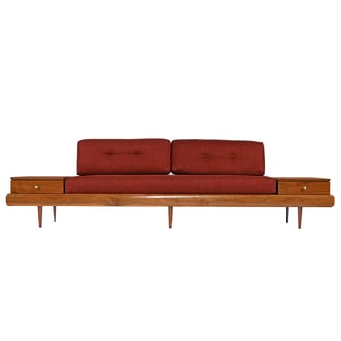 Adrian Pearsall 1709-S Style Platform Sofa with Floating Walnut End Tables 