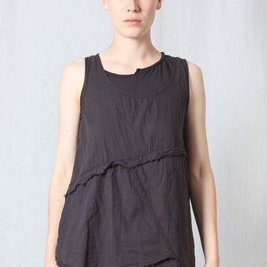 Asymmetric A-Shape Sheer Cotton Voile Tank Top in BLACK or GREIGE