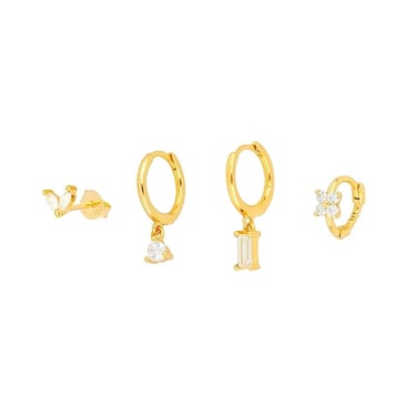 E135 18k gold huggie earrings, earring sets, gold earring set, minimalist earring set, gold hoops, dainty earrings, silver earrings, gift 
