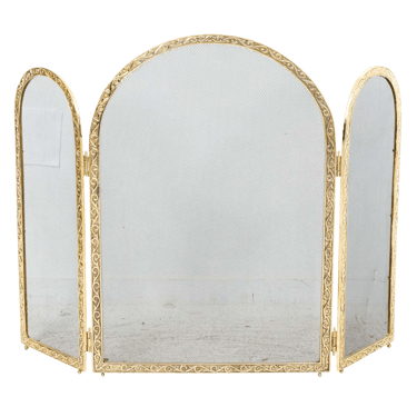 Vintage Brass Arched Three Panel English Style Fire Screen