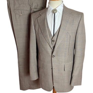 Vintage 1960s/1970s 3pc H BAR C Western Suit ~ 40 Long ~ Jacket / Pants / Vest ~ Cowboy / Rockabilly ~ Wedding ~ Bootcut 