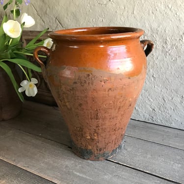 19th C Pottery Jar, Confit, Terra Cotta Pot, Large Olive Jar, Slip Glaze Pottery, Rustic Farmhouse, Farm Table 