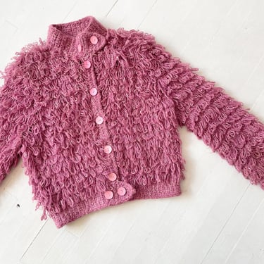 1980s Gil Aimbez Pink String Loop Knit Cardigan 