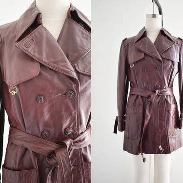 1970s Aigner Oxblood Leather Pea Coat 