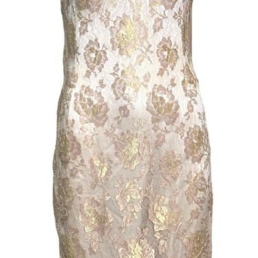 2000s Escada Gold Lace Mini Dress with Embellished Straps