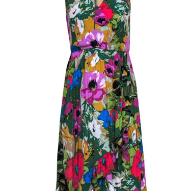 Plenty by Tracy Reese - Green Floral Faux Wrap Dress w/ Ruffle Hem Sz XS