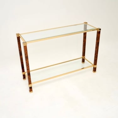 Vintage French Walnut and Brass Console Table by Pierre Vandel Paris