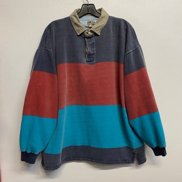 Y2K faded striped Henley sweatshirt