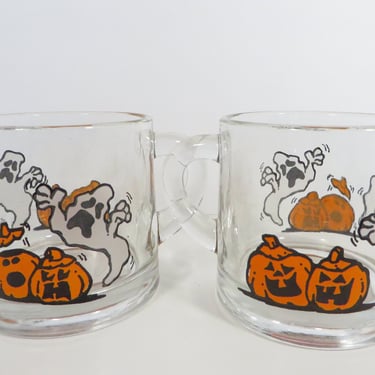 Vintage Halloween Glass Coffee Mugs - Set of 2 Halloween Glass Coffee Cups 