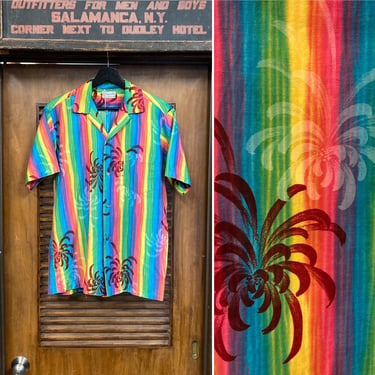 Vintage 1960’s Atomic Mod Tiki Pop Art Cotton Loop Collar Hawaiian Shirt, 60’s Vintage Clothing 