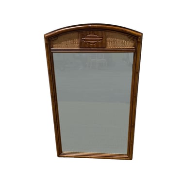 Vintage Rattan Mirror by Drexel Captiva 45x27 FREE SHIPPING Faux Bamboo Wood Rectangular Wall Mirror with Curved Top Edge 