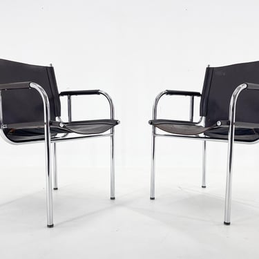 Pair of 1970s Vintage Hans Eichenberger Leather & Chrome Lounge Chairs, Labeled / Tubular Chairs / Mid-century Design 