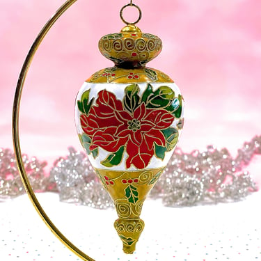 VINTAGE: Brass Cloisonné Enameled Ornament - Christmas Floral Design - Holiday Christmas 