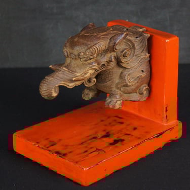 Antique Japanese Buddhist Temple Elephant Carving – Handcrafted Wood Sculpture Mythical Karakusa Motifs 1750 