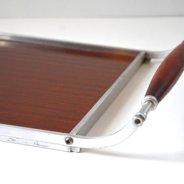 Mid Century Modern Aluminum and Wooden Cocktail Tray by Frederick Buehner, Manufactured by Buehner-Wanner 