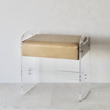 Charles Hollis Jones for Hill Manufacturing Style Mid-Century Modern Sculptural Lucite Stool Footstool Vanity Stool Vinyl Seat 