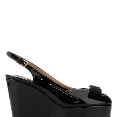 Salvatore Ferragamo Women Black Leather Lally Wedges