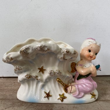 Vintage Napco Taurus Planter,  Your Lucky Star Guardian Angel, S1259, One BROKEN OFF ROSE, April 20-May21, Astrological Sign, Zodiac 