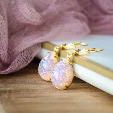 pink fire opal earrings, October birthstone jewelry, bridal bridesmaid wedding jewelry, Regency Art Deco dangle drop earrings, gift for her 