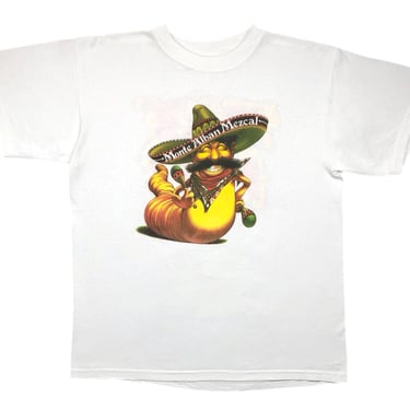 Vintage 90s Monte Alban Mezcal Mariachi Slug Double Sided “Eat Me” Promotional Graphic T-Shirt Size Large 