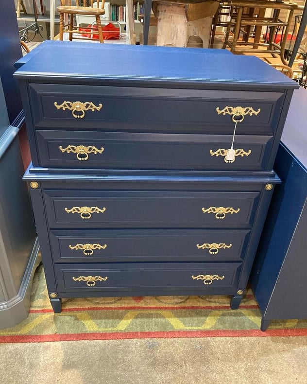 Very pretty 5 drawer chest of drawers. All the way from Sheboygan! 38” x 19” x 45.5” Call 202-232-8171 to purchase
