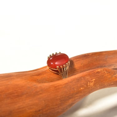 Vintage EMMA 10K Carnelian Cabochon Ring, Art Deco Cocktail Ring, Unique Gold Prong Setting, Statement Ring, Size 7 1/4 US 