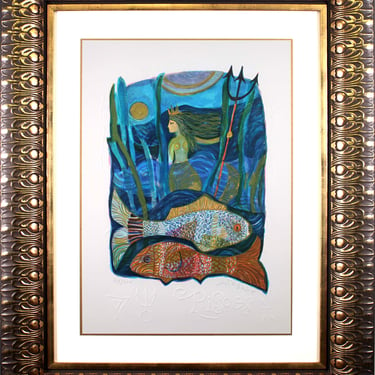 Judith Bledsoe Pisces Zodiac Hand Signed Contemporary Lithograph 108/250 Framed 