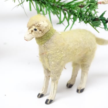 Antique German Wooly Sheep, Vintage Toy Lamb for Putz or Christmas Nativity Creche 