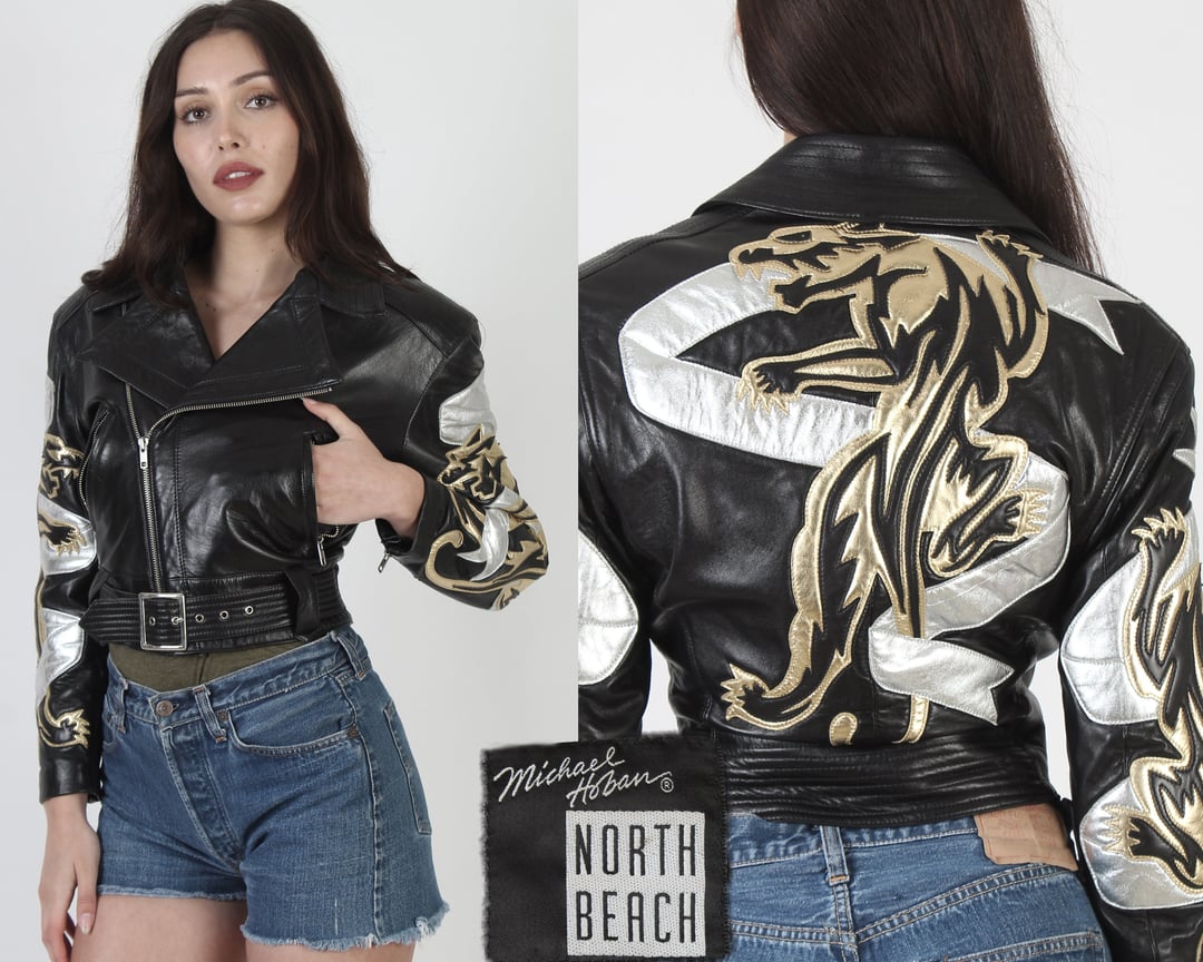 ジャケット・アウター 80s Michael Hoban Leather Jacket Tiger Vintage 80s Michael Hoban North Beach Leather Tiger Dragon