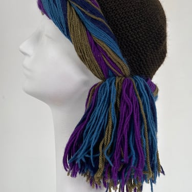 Yves Saint Laurent Rive Gauche Crochet wool Cloche with Braid Edge  Tassel 1970s