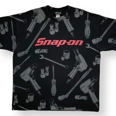 Vintage 1997 Snap-On Made in USA All Over Print Racing/Tools Graphic T-Shirt Size XL 