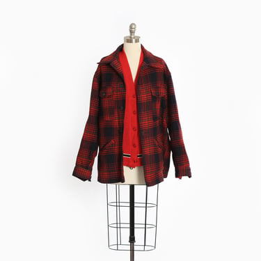 Vintage 1960s Pendleton Red + blue plaid coat 