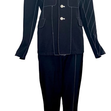 Yohji Yamamoto 90s Black Pant Suit Ensemble with White Contrast Stitching