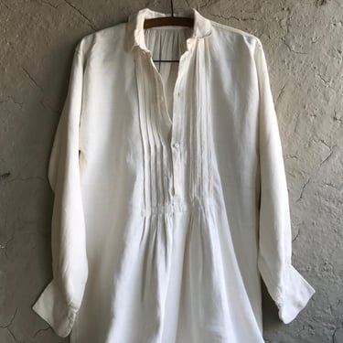 19th C French Work Wear Shirt, Linen Night Shirt, Chemise, Artist Smock, Rustic French Farmhouse 