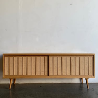 Made To Order White Oak and Cane Credenza Angled Legs 