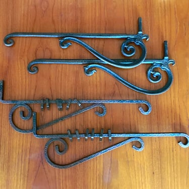 antique victorian swing arm drapery rods hammered cast iron - choice pair no brackets 
