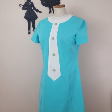 Vintage 1960's Mod Dress / 70s Mint Polyester Shift Day Dress L 