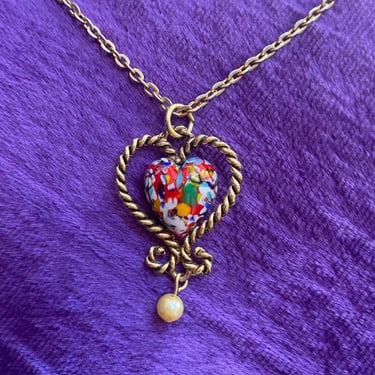 vintage 1970s millifore heart necklace sarah coventry braided goldtone jewelry 