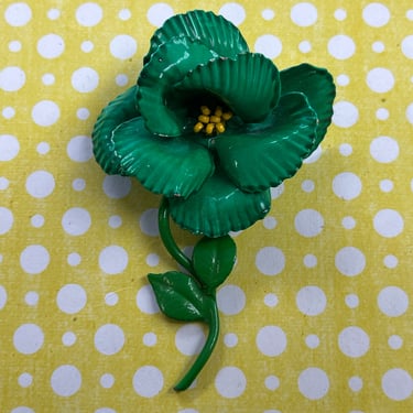 vintage enamel flower brooch 1960s green floral pin 