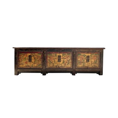 Vintage Chinese Distressed Restored Scenery Graphic Credenza Console Cabinet cs7646E 