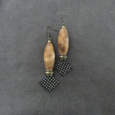 African print Ankara earrings, bold statement earrings, Afrocentric batik patterned fabric earrings, neutral 