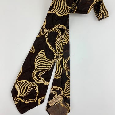 1940's Shorty Tie - Abstract Pattern - Dark Brown Background with a Light Yellow - Schuneman's St. Paul Label 