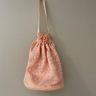Vintage Coral Beaded Bucket Bag 