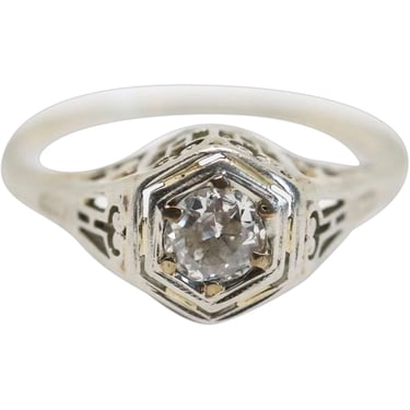 1920's Vintage Art Deco White Gold Round Cut Diamond Lady's Ring Size 3.75 Antique Wedding Anniversary Engagement  Estate Jewelry 